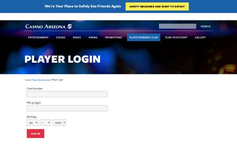 Player Login - Casino Arizona