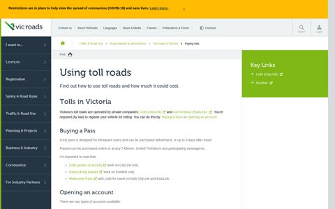 Using toll roads : VicRoads