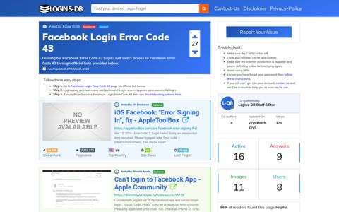 Facebook Login Error Code 43 - Logins-DB