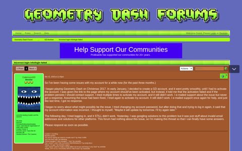 Incorrect login info/login failed | Geometry Dash Forum