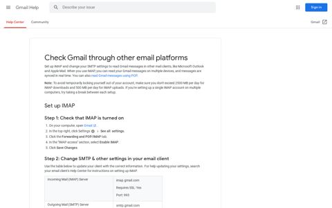 Check Gmail through other email platforms - Gmail Help