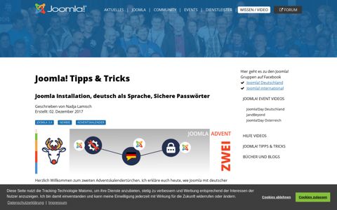 Joomla Installation, deutsch als Sprache, Sichere Passwörter