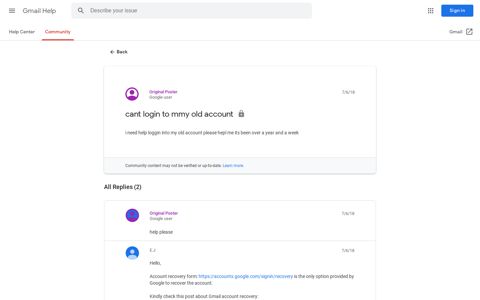 cant login to mmy old account - Gmail Help - Google Support