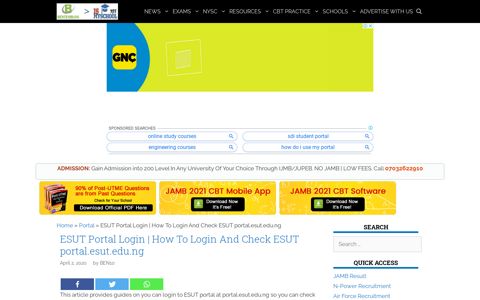 ESUT Portal Login | How To Login And Check portal.esut.edu.ng