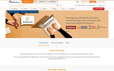Easy Recharge Online, Instant Recharge, Toll ... - ICICI Bank