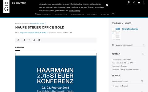 HAUFE STEUER OFFICE GOLD in: FinanzRundschau ...