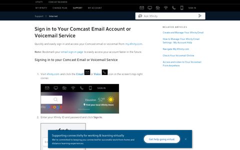 Sign in to Your Comcast Email Account or Voicemail Service