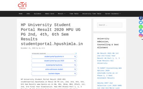 HP University Student Portal Result 2020 HPU UG PG 2nd ...