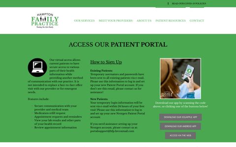 Patient Portal for Hampton Family Practice