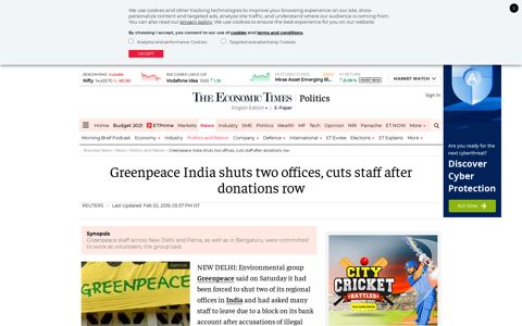 Greenpeace India shuts two offices, cuts staff after donations row