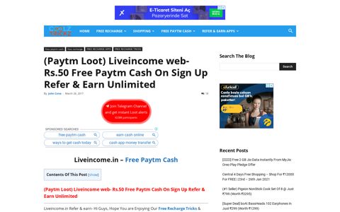 Liveincome web- Rs.50 Free Paytm Cash On Sign Up Refer ...