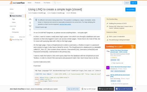 Using LINQ to create a simple login - Stack Overflow