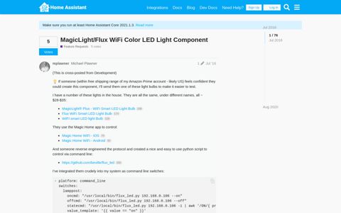 MagicLight/Flux WiFi Color LED Light Component - Feature ...