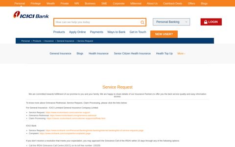 Insurance Service Request - ICICI Bank