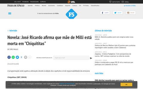 Televisão - Novela: José Ricardo afirma que mãe de Milli ... - F5
