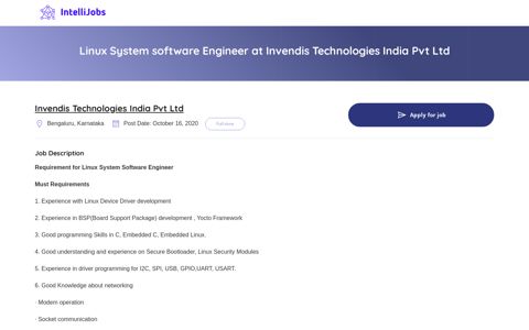 Linux System Software Engineer at Invendis Technologies ...