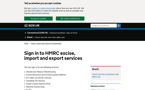 Sign in to HMRC excise, import and export services - GOV.UK