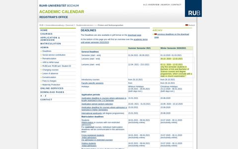 Academic Calendar - an der Ruhr-Universität Bochum
