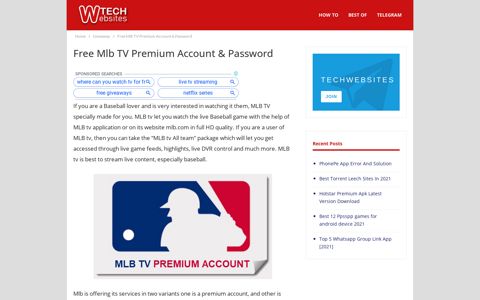 Free Mlb TV Premium Account & Password - Techwebsites.net