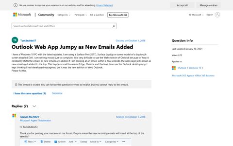 Outlook Web App Jumpy as New Emails Added - Microsoft ...