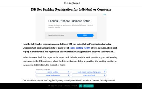 IOB Net Banking Registration for Individual or Corporate