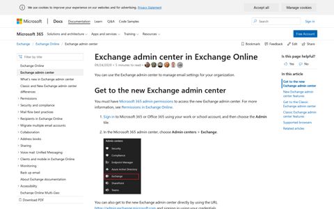 Exchange admin center in Exchange Online | Microsoft Docs
