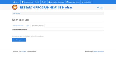 User account | Research Programme @ IIT Madras