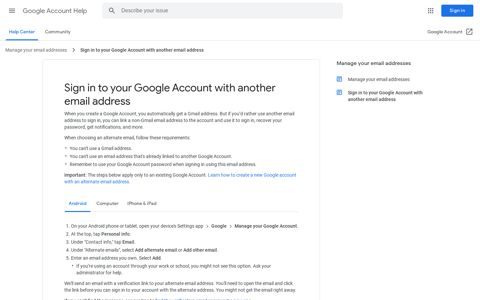 Sign in to your Google Account with another email address ...