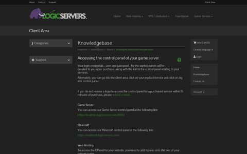 Accessing the control panel of your game server - LogicServers