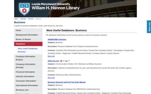 Databases - Business - LibGuides at Loyola Marymount ...