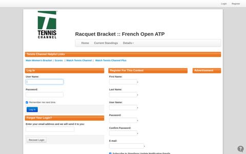 Racquet Bracket :: French Open ATP: Login - Tourneytopia.com