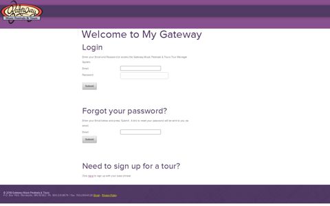 User Login - Gateway Music Festivals & Tours