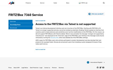 Access to the FRITZ!Box via Telnet is not supported - AVM