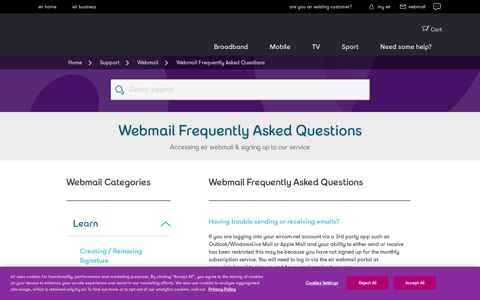 Support | Webmail Frequently Asked Questions | eir