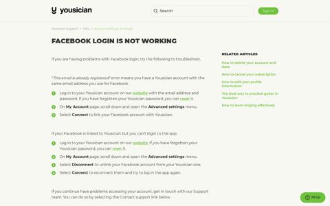 Facebook login is not working – Yousician Support