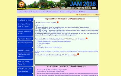 JAM 2016 Admission is now CLOSED. - GATE IIT Madras