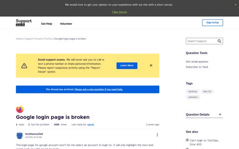 Google login page is broken | Firefox Support Forum | Mozilla ...