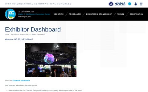 Exhibitor Dashboard | AIAA - IAC 2019