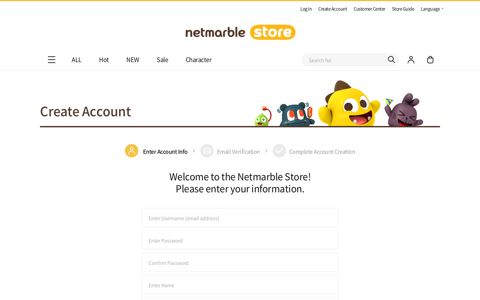 Create Account - Netmarble Store