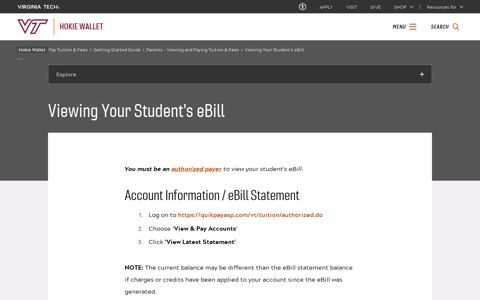 Viewing Your Student's eBill | Hokie Wallet | Virginia Tech