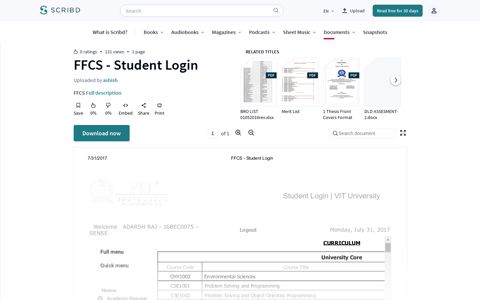 FFCS - Student Login | Curriculum | Engineering - Scribd