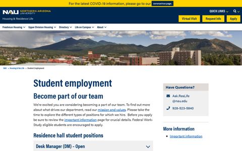 Student Employment | Housing & Residence Life - NAU