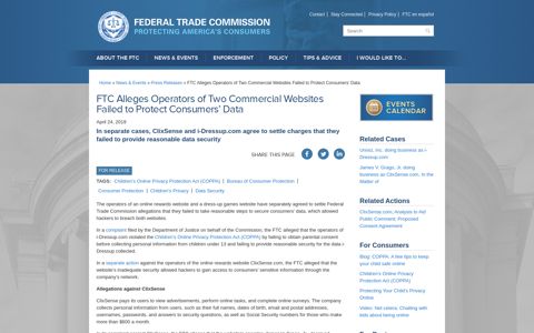 FTC Alleges Operators of Two Commercial Websites Failed to ...