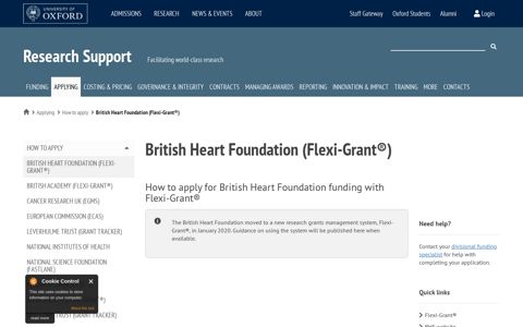 British Heart Foundation (Flexi-Grant®) | Research Support