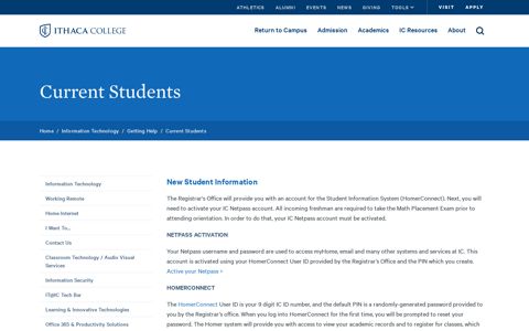 Current Students | Information Technology | Ithaca College