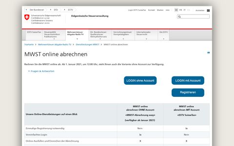 MWST online abrechnen - Eidgenössische Steuerverwaltung