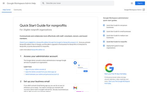 Quick Start Guide for nonprofits - Google Workspace Admin Help