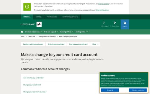 Make a Change to Your Credit Card Account | Lloyds Bank