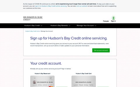 Sign Up For Hudson's Bay Credit Online Servicing.