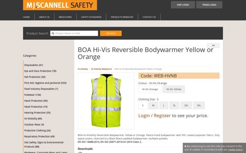 BOA Hi-Vis Reversible Bodywarmer Yellow or Orange - MJ ...